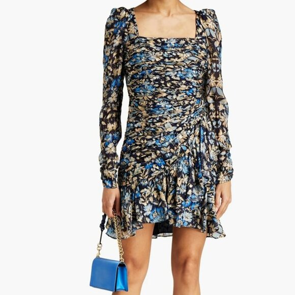 NWOT Monique Lhuillier Floral Chiffon Flounce Long Sleeve Dress Size 6 - Picture 13 of 15